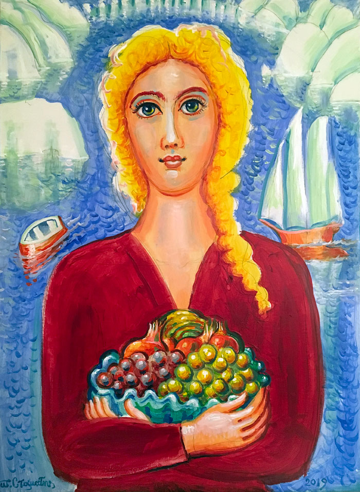 Ένας ήλιος αναμεσα στους πάγους, 2019, ακρυλικό σε μουσαμά, 19.5*69