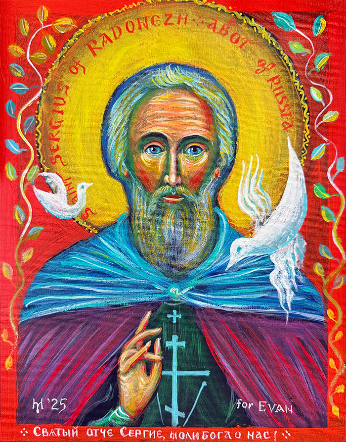 "St Sergius of Radonezh", acrylic on canvas panel, Bishop Maxim, 2025