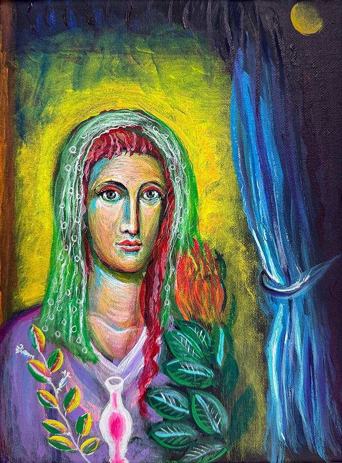 "Lijepa Emina", acrylic on canvas board, Bishop Maxim, 2025