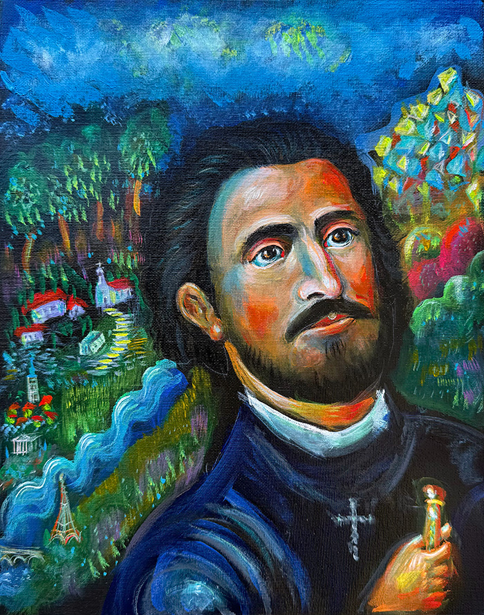 "The Sword Bearer of Wisdom: The Young Archimandrite", acrylic on canvas panel, Maxim Bishop, 2025