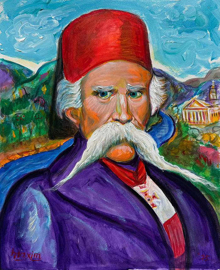 "Vuk: From Rock and Root to Word and World", acrylic on gesso board, Bishop Maxim, 2025