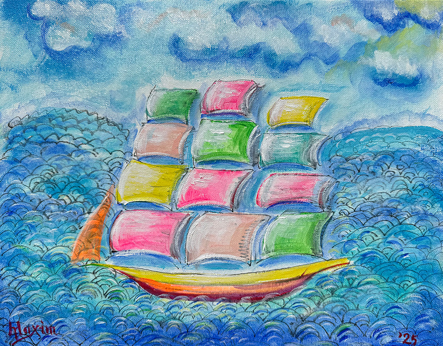 "The Ship of Many Dreams", acrylic on canvas, Bishop Maxim, 2025