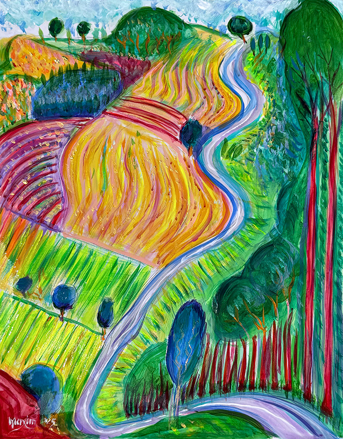 "Popovo Polje: A Harvest of Color and Grace" acrylic on gesso board, Bishop Maxim, 2025