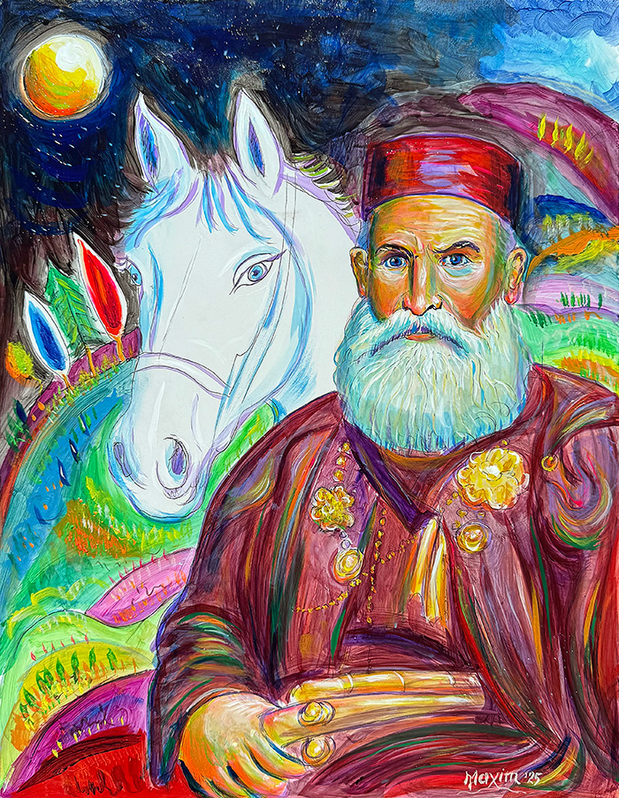 "Portrait of Bogdan Zimonjić", acrylic on gesso board, Bishop Maxim, 2025
