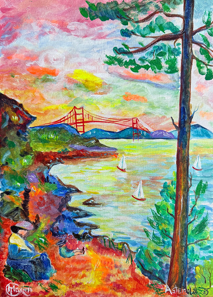 "Evening Light over the Golden Gate", acrylic on canvas, 2025, Bishop Maxim & Asteroula Thermou