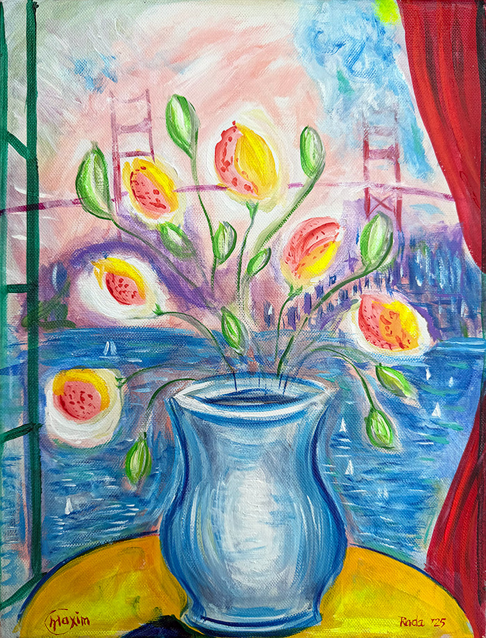 "Bay View from the Window", acrylic on canvas, 2025, Bishop Maxim and Radmila Vasiljevic