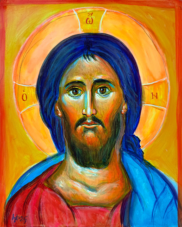 "Christ of the Eternal Now", acrylic on gesso board, Bishop Maxim, 2025