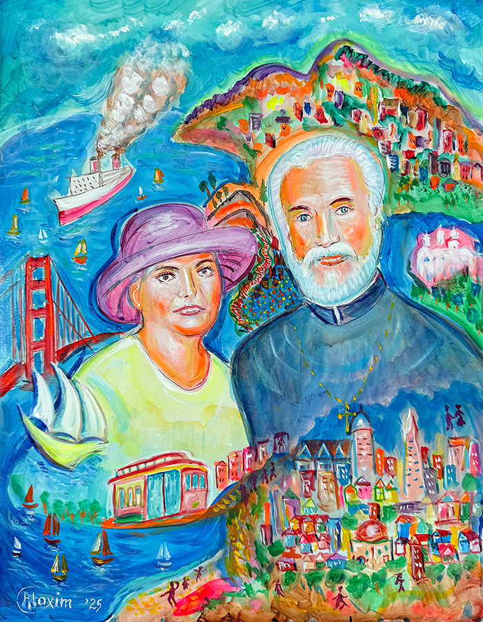 "Beloved Among the Bay Winds", acrylic on gesso board, Bishop Maxim, 2025