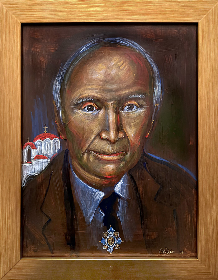 "Mika Golubović—Portrait", acrylic on gesso board, Bishop Maxim, 2025